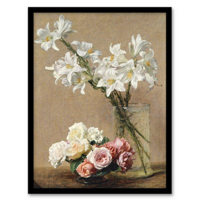 Artery8 Still Life Roses And Lilies Latour Framed Wall Art Print 12X16" from B&Q