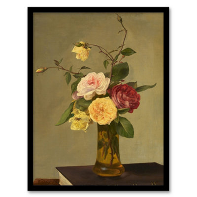 Artery8 Still Life Bouquet Roses In A Vase Latour Framed Wall Art Print 12X16" Size 12