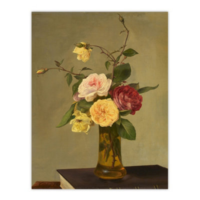 Artery8 Still Life Bouquet Roses In A Vase Latour Wall Art Poster Print 12X16" Size 12
