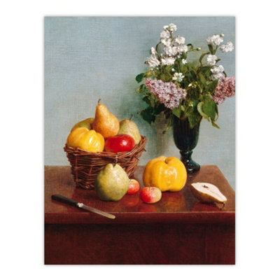 Artery8 Still Life With Flowers And Fruit Latour Wall Art Poster Print 12X16" from B&Q