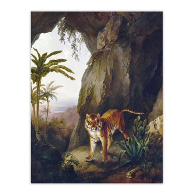 B&Q -  Tiger In Cave Big Cat Oil Painting Agasse Wall Art Poster Print 12X16"