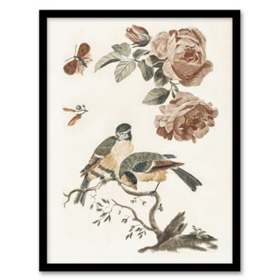 B&Q -  Roses Butterfly A Blue And Great Tit Teyler Framed Wall Art Print 12X16"