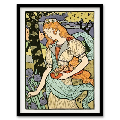 B&Q -  Eugene Grasset Salon Des Cent Woman Picking Flowers Framed Wall Art Print A4