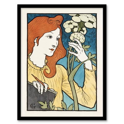 B&Q -  Eugene Grasset Salon Des Cent Woman Drawing Flower Framed Wall Art Print A4