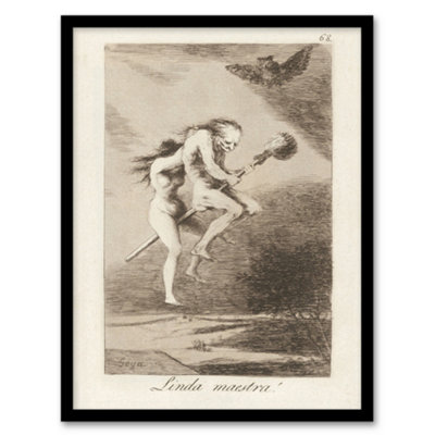 B&Q -  Francisco Goya Pretty Teacher Witches On Broomstick Framed Wall Art Print A4