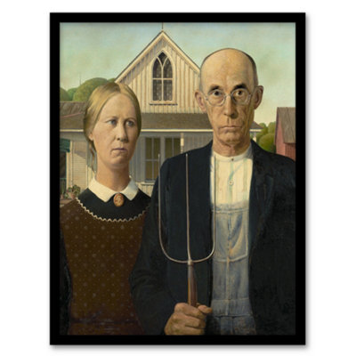 Artery8 Grant Wood American Gothic Midwestern Farmers Framed Wall Art Picture Print A4 from B&Q