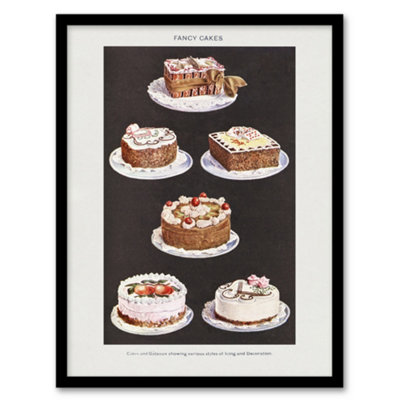 B&Q -  Mrs Beeton Household Management Fancy Cakes Framed Wall Art Picture Print A4