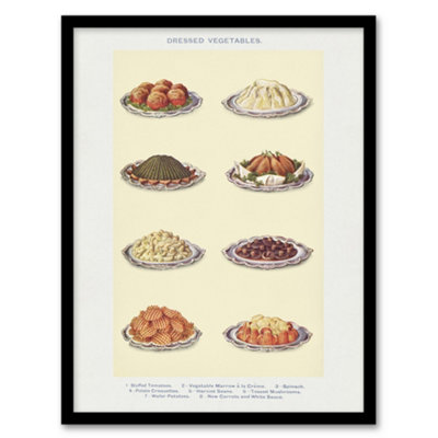 B&Q -  Mrs Beeton Household Management Vegetable Side Dishes Framed Wall Art Print A4