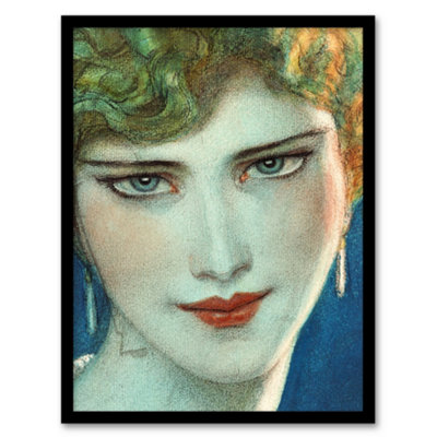 Artery8 W T Benda Face Of Blonde Girl With Earrings Painting Framed Wall Art Print A4