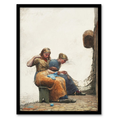 Artery8 Winslow Homer Women Mending The Fishing Nets Framed Wall Art Picture Print A4 from B&Q