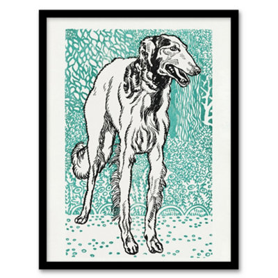 Artery8 Moriz Jung Dog Lover Long Haired Greyhound Portrait Framed Wall Art Print A3 from B&Q
