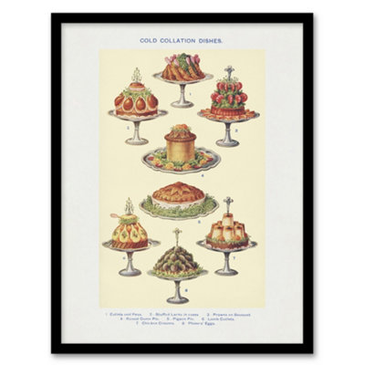 B&Q -  Mrs Beeton Household Management Cold Collation Dishes Framed Wall Art Print A3