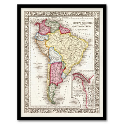 Artery8 Samuel Mitchell South America Political Divisions Map Framed Wall Art Print A3 from B&Q