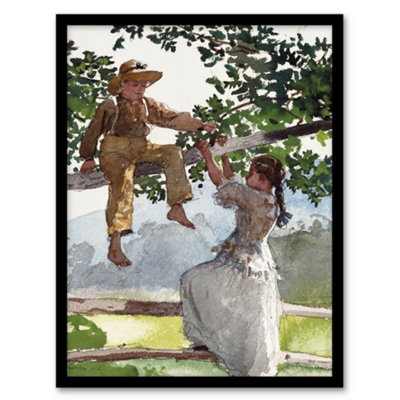 Artery8 Winslow Homer On The Fence Children Watercolour Framed Wall Art Picture Print A3 from B&Q
