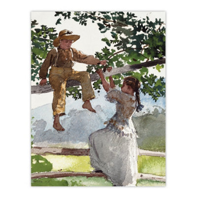 Artery8 On The Fence Children Portrait Winslow Homer Wall Art Poster Print 12X16"