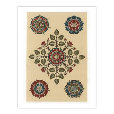 Artery8 Vintage Stylised Rose Flower Pattern Audsley Wall Art Poster Print 12X16" from B&Q