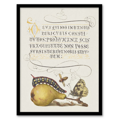 Artery8 Caterpillar Pear And Butterfly Calligraphy Framed Wall Art Print 12X16" from B&Q