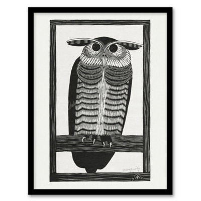 Artery8 Stylised Horned Owl Samuel J De Mesquita Framed Wall Art Print 12X16" from B&Q