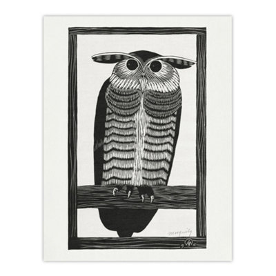 Artery8 Stylised Horned Owl Samuel J De Mesquita Wall Art Poster Print 12X16"