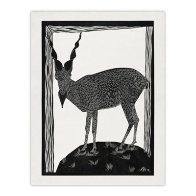 B&Q -  Stylised Markhor Goat Samuel J De Mesquita Wall Art Poster Print 12X16"