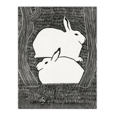 Artery8 Two Stylised Snow Hares Samuel J De Mesquita Wall Art Poster Print 12X16"