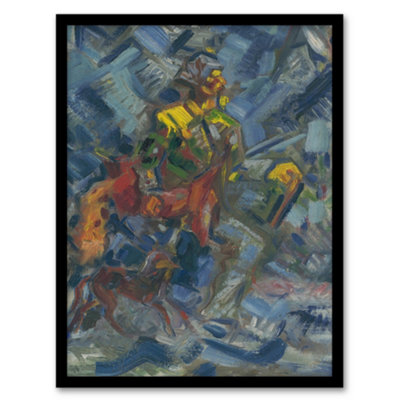 B&Q -  Hunter With Dog In A Blue Forest Kubincan Framed Wall Art Print A4