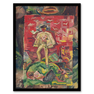 B&Q -  Man In Folk Costume Surreal Kubincan Framed Wall Art Print A4