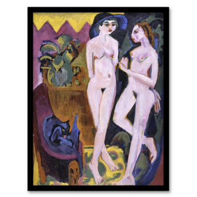 B&Q -  Cat And Two Nudes In A Room Kirchner Framed Wall Art Print A4