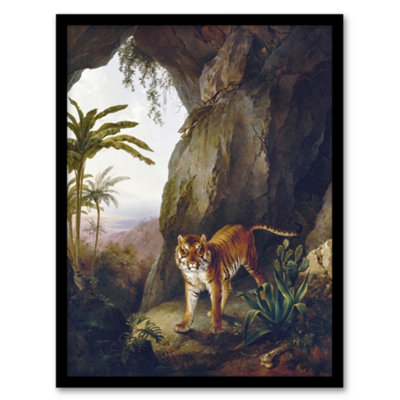 B&Q -  Tiger In Cave Big Cat Oil Painting Agasse Framed Wall Art Print A4