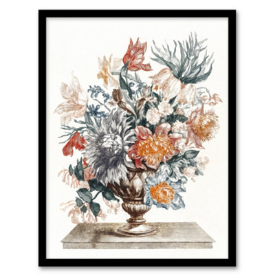 B&Q -  Stone Vase With Flower Bouquet Johan Teyler Framed Wall Art Print A4