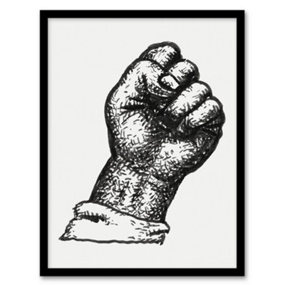 Artery8 Clenched Fist Black And White Drawing Gestel Framed Wall Art Print A4 from B&Q