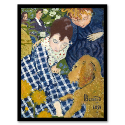 B&Q -  Women With Dog Art Nouveau Painting Bonnard Framed Wall Art Print A4