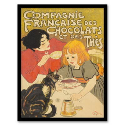 B&Q -  Chocolate And Tea French Vintage Advert Steinlen Framed Wall Art Print A4