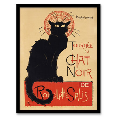 B&Q -  Black Cat Chat Noir Cabaret Vintage Ad Steinlen Framed Wall Art Print A4