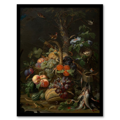 B&Q -  Still Life With Fruit Fish And A Nest Mignon Framed Wall Art Print A3