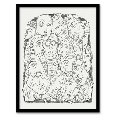 Artery8 Maskers Masks Black And White Drawing Gestel Framed Wall Art Print A3 from B&Q
