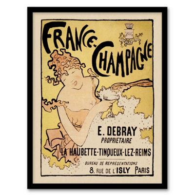 Artery8 France Champagne Vintage Advert Bonnard Framed Wall Art Print A3 from B&Q