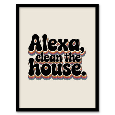 Artery8 Assistant Clean The House Funky Retro Typography Framed Wall Art Print 12X16" Size 12