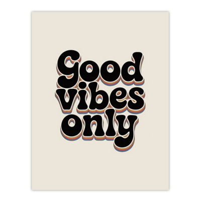 Artery8 Good Vibes Only Bold Funky Retro Typography Wall Art Print 12X16" from B&Q