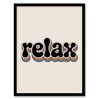 Artery8 Relax Colourful Retro Rainbow Font Typography Framed Wall Art Print 12X16" from B&Q