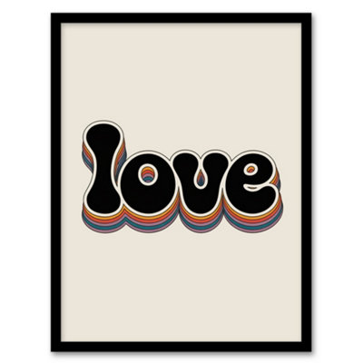 Artery8 Love Funky Rainbow Retro Font Typography Word Framed Wall Art Print 12X16" from B&Q