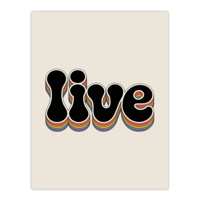 Artery8 Live Colourful Retro Rainbow Font Typography Wall Art Print 12X16" from B&Q