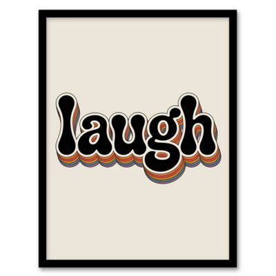 Artery8 Laugh Vibrant Retro Rainbow Font Typography Framed Wall Art Print 12X16" from B&Q