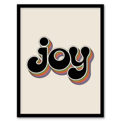 Artery8 Joy Colourful Retro Rainbow Font Typography Framed Wall Art Print 12X16" from B&Q