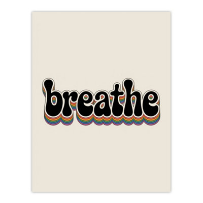 Artery8 Breathe Funky Retro Rainbow Typography Wall Art Print 12X16" from B&Q