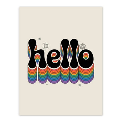 Artery8 Hello Colourful Retro Rainbow Font Typography Wall Art Print 12X16" from B&Q