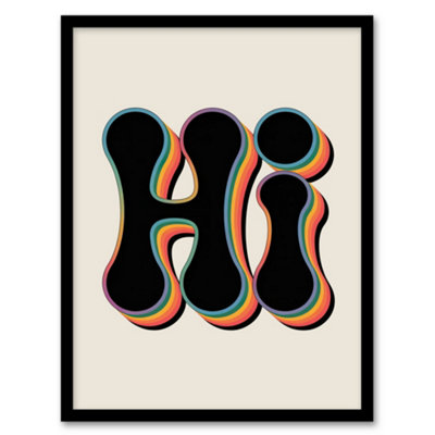 Artery8 Hi Midcentury Modern Rainbow Font Typography Framed Wall Art Print 12X16" from B&Q