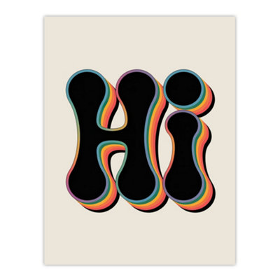 Artery8 Hi Midcentury Modern Rainbow Font Typography Wall Art Print 12X16" from B&Q