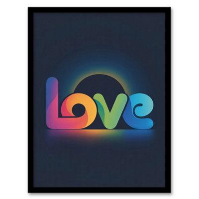 Artery8 Love Colourful Typography Retro Solar Eclipse Framed Wall Art Print 12X16" from B&Q