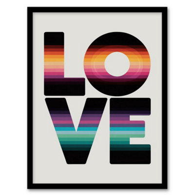 Artery8 Love Retro Colour Gradient Stripe Typography Framed Wall Art Print 12X16" from B&Q